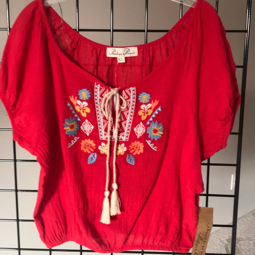 PENELOPE PROJECT Embroidered Peasant Top XS, NWT